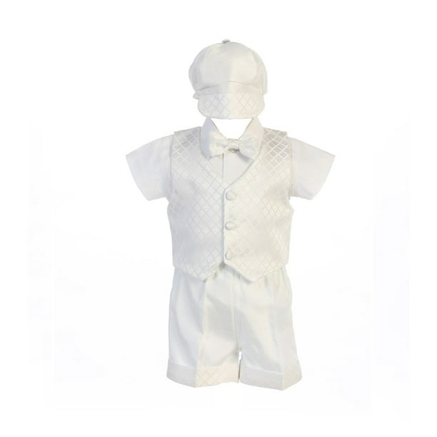 100% Cotton Baby Boys Christening Outfit with Jacquard Vest 85a S0-6M
